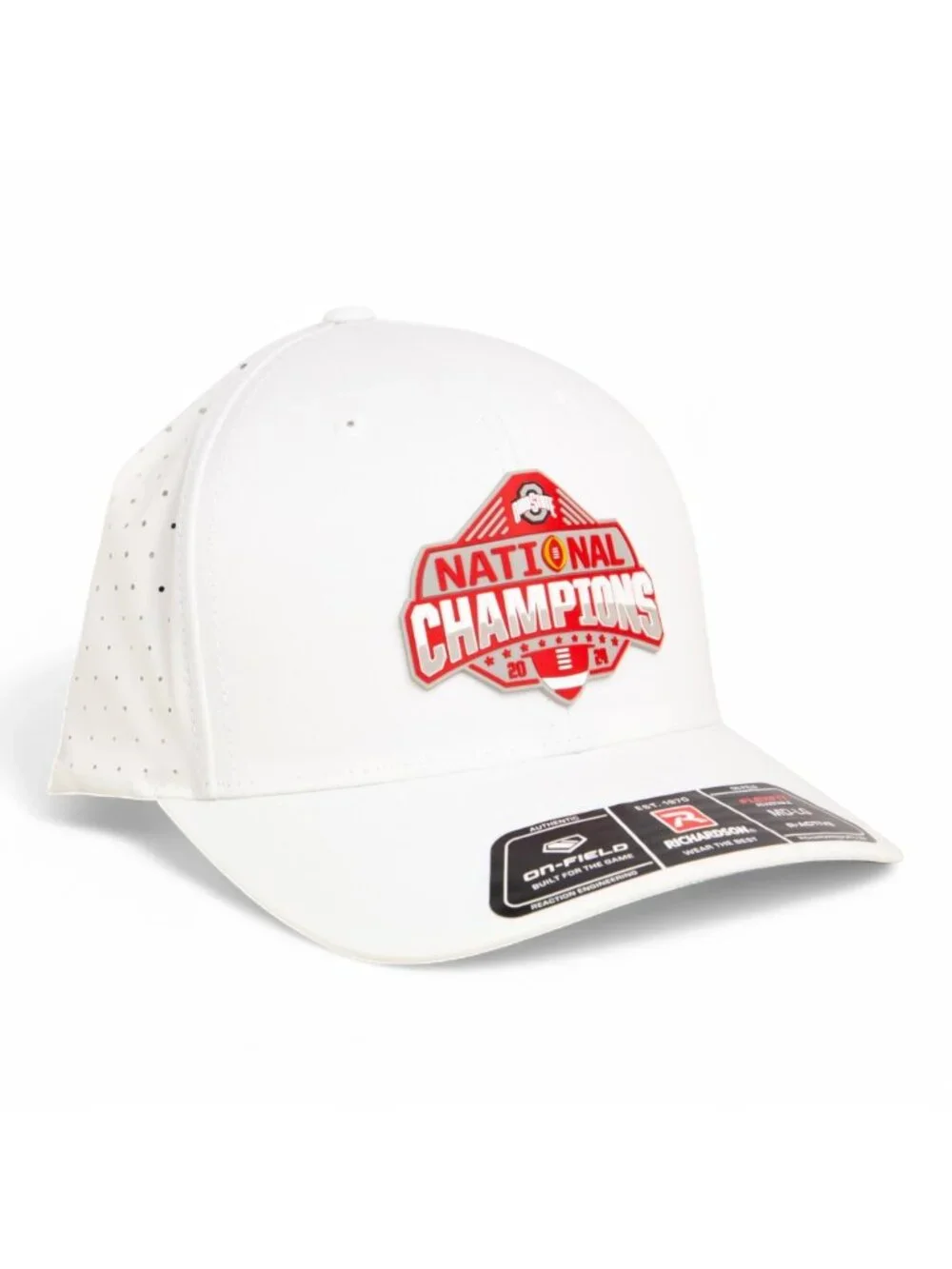Ohio State Buckeyes 2024 CFP National Champions 3D Laser Perf R-Flex Cap- White